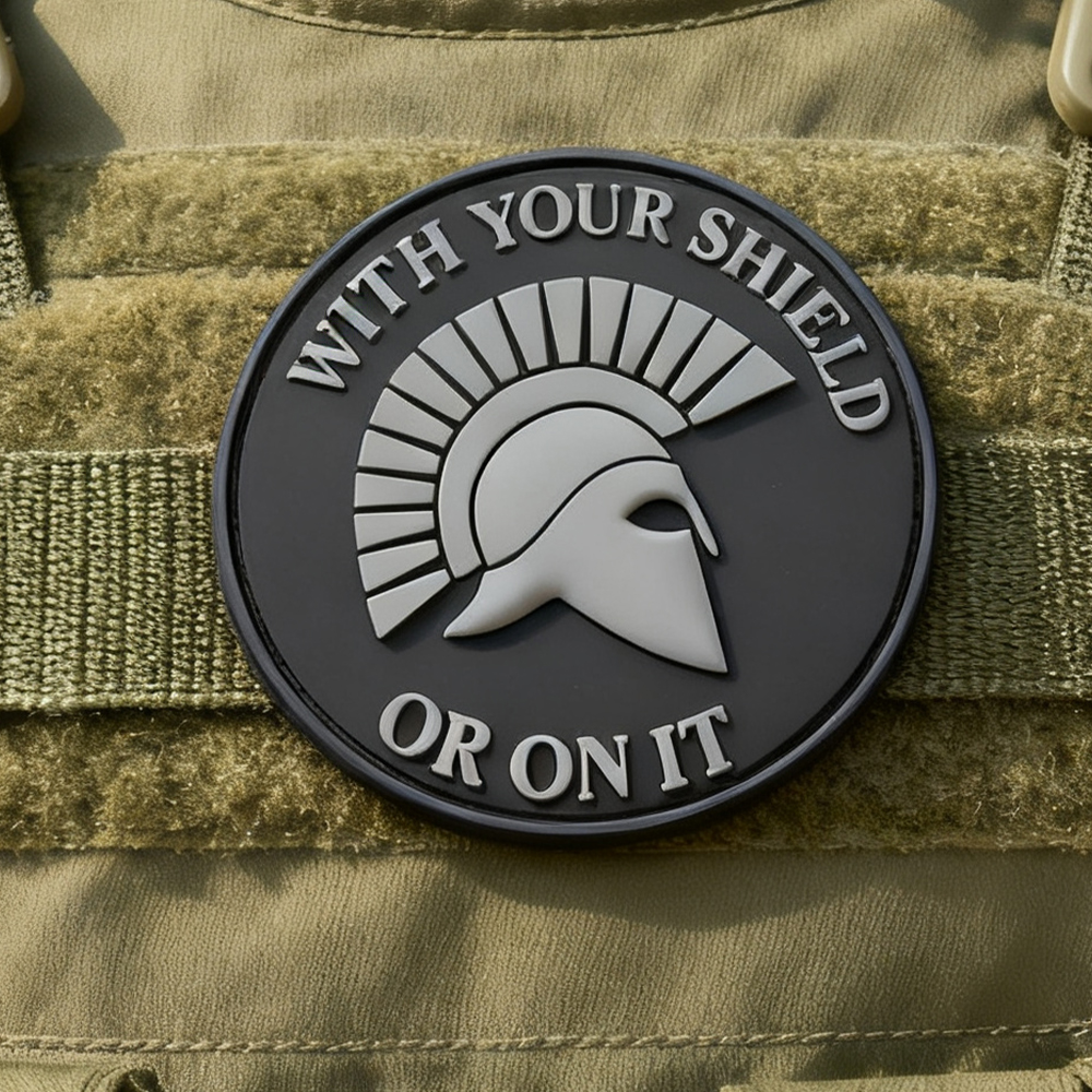 Spartan With Your Shield or On It Rubber Patch PVC Warrior Theme Emblem for Backpacks Jackets and Gear