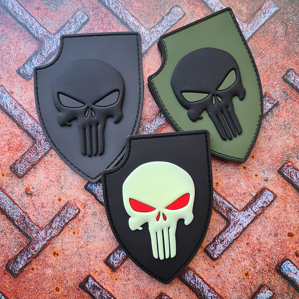 Skull Shield PVC Patch Durable 3D Rubber Emblem for Backpacks Jackets Outdoor Style Gear Decoration