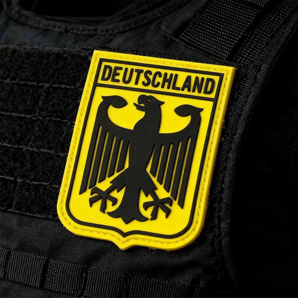 Custom Deutschland Royal Coat of Arms PVC Patch German Imperial Eagle Rubber Flag Emblem Hook and Loop Backing