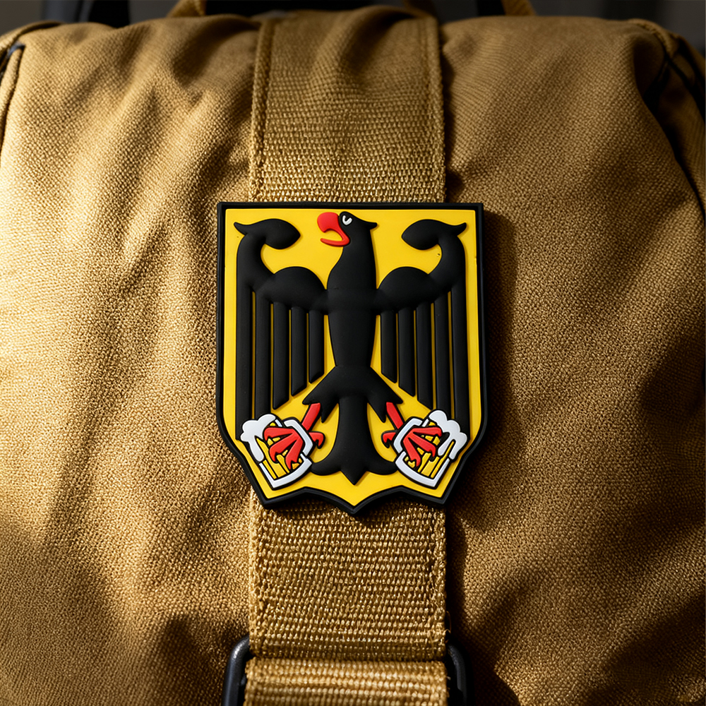 Custom Germany 3D Rubber Patch “BIERADLER” Soft PVC Embossed Eagle Beer Logo Badge Hook and Loop Patch for Jackets Bags