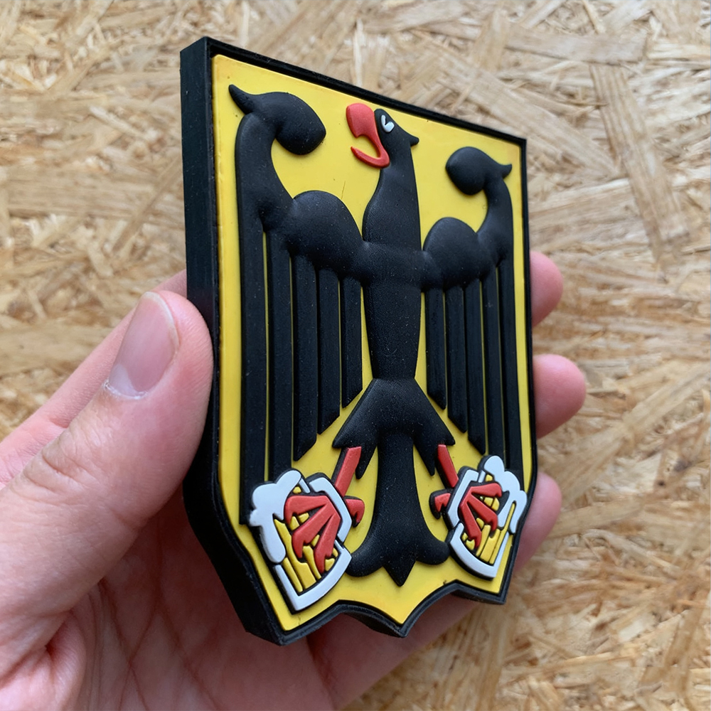 Custom Germany 3D Rubber Patch “BIERADLER” Soft PVC Embossed Eagle Beer Logo Badge Hook and Loop Patch for Jackets Bags
