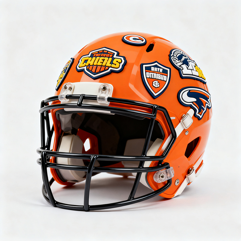 3D Soft PVC Bumper Factory Baseball Football Softball 3D Front Back Bumper PVC Decals Sticker PVC Logo Helmet