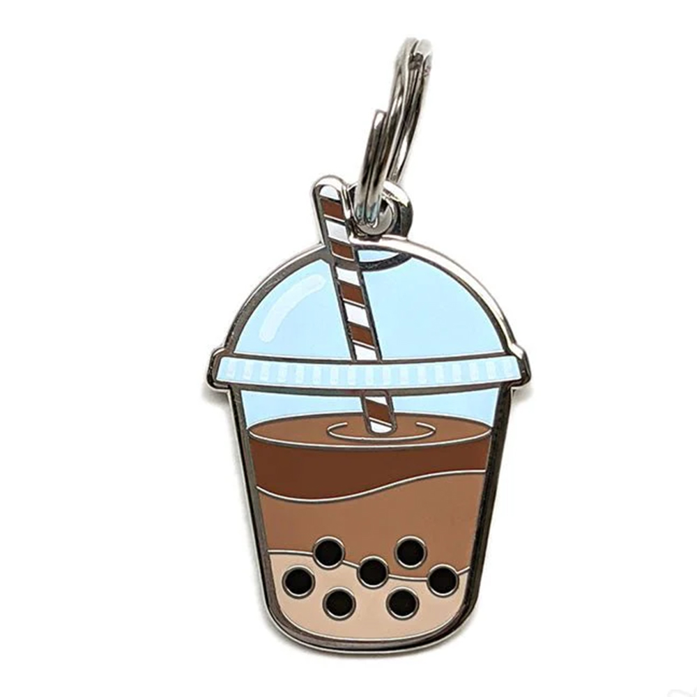 Wholesale Custom Enamel Boba Keychains Unique Bubble Tea Metal Key Rings Personalized Souvenir Accessories