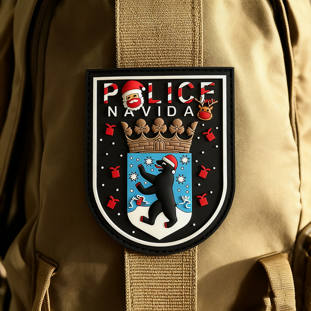 Christmas Berlin Bear 3D PVC Rubber Patch Germany Holiday Edition Custom Soft PVC Badge with Hook and Loop Backing