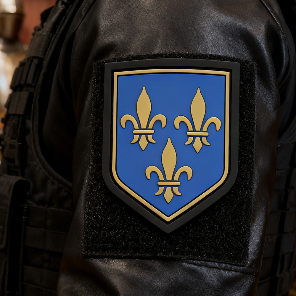 Custom French Blue Shield PVC Badge with Nylon Buckle Soft Rubber Emblem for Bags Jackets Outdoor Gear