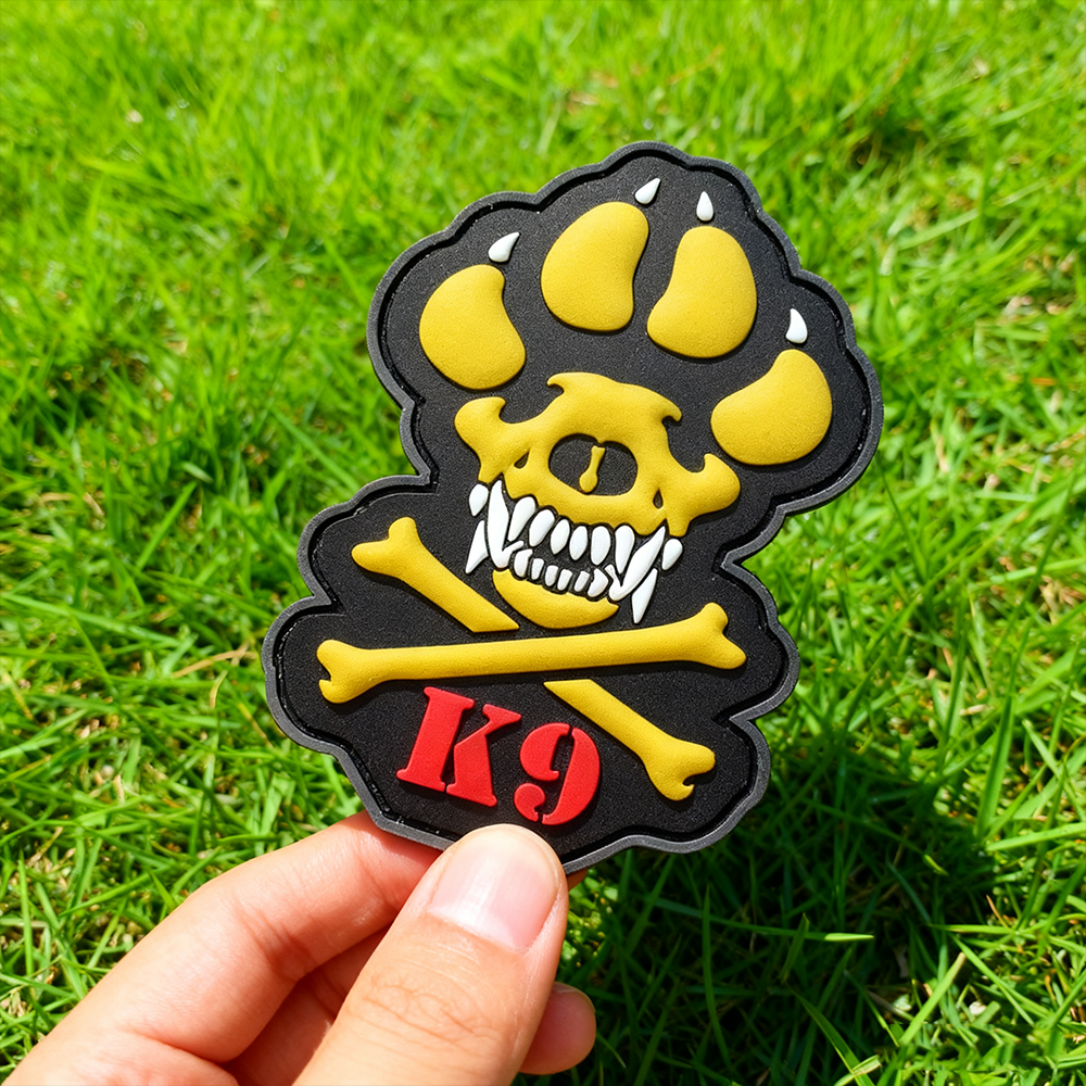 Personalized K9 Skull Dog PVC Patch Hook Loop Rubber Emblem Custom 3D Design for Apparel and Collectors