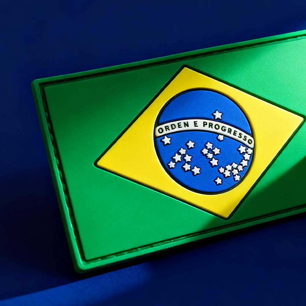Custom 3D Rubber Flag Patch of Brazil Soft PVC Emblem with Hook and Loop Backing for Bags Jackets and Souvenirs
