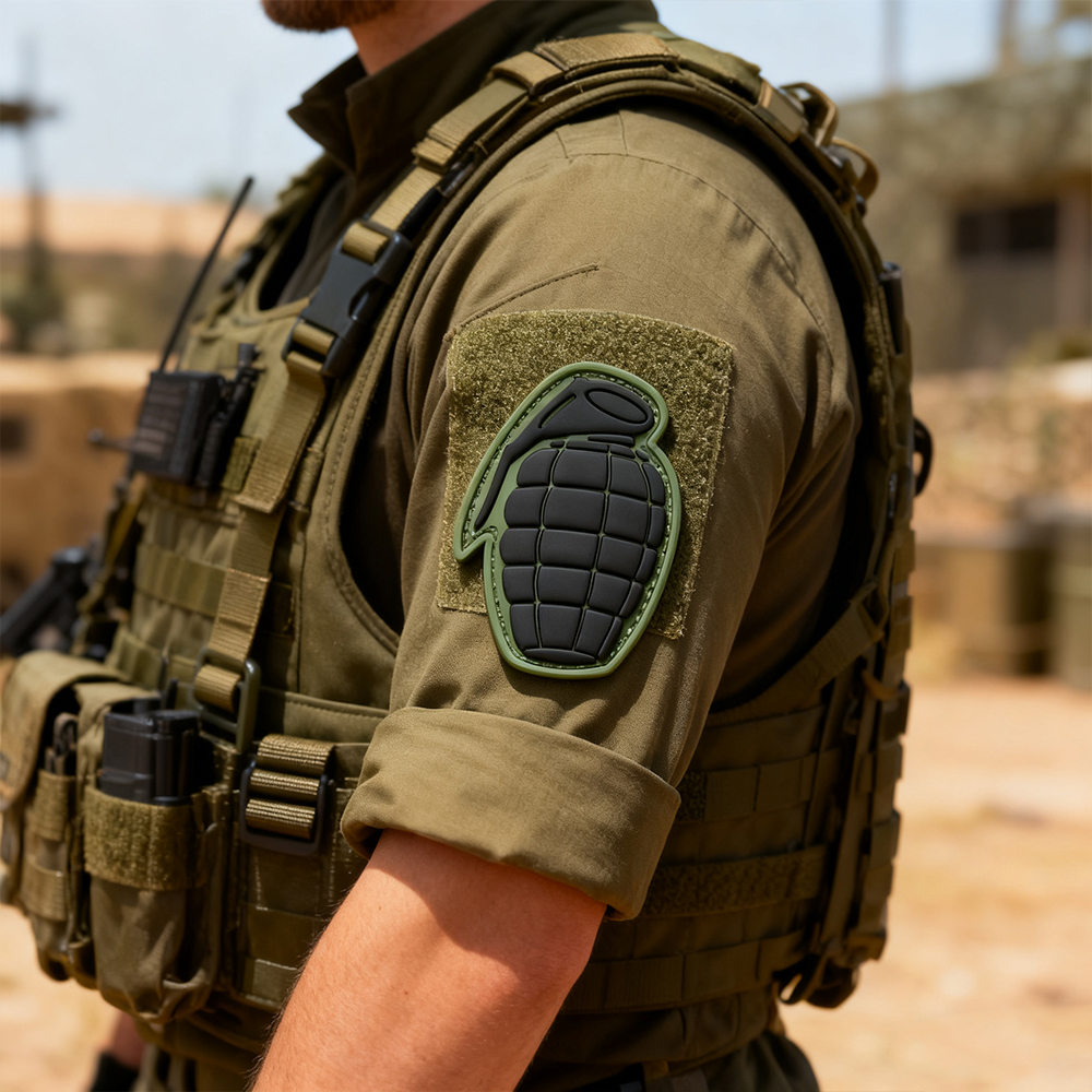 Custom Grenade PVC Patch 3D Soft Rubber Tactical Style Hook and Loop Badge Durable Embossed PVC Label for Outdoor Gear Bags