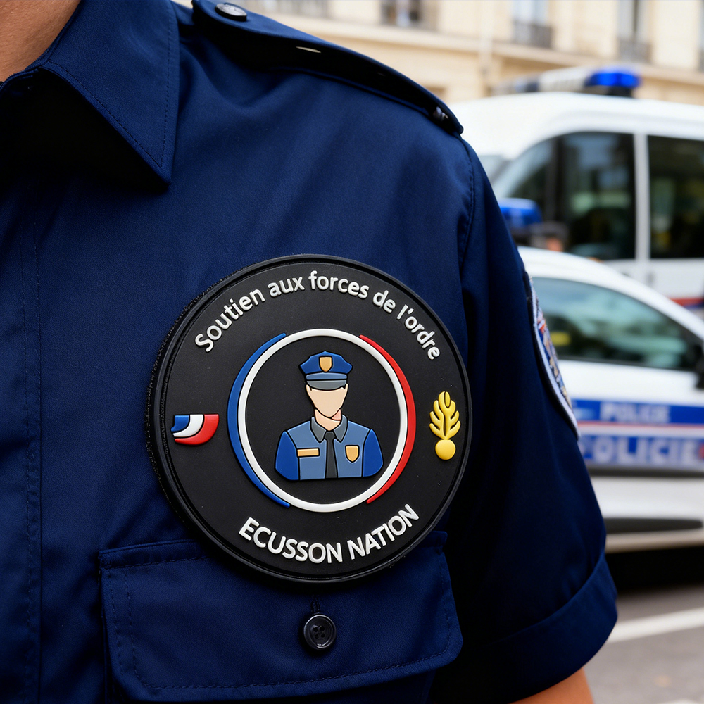 French police Emblem PVC Patch with Tricolor Shield Design