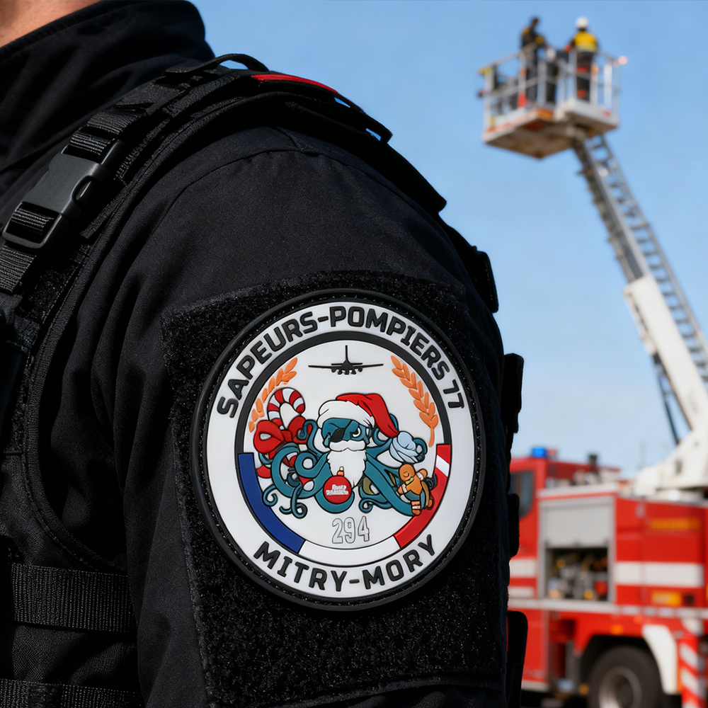 Custom French Firefighters PVC Patch Durable Rubber Emblem with Hook Loop for Outdoor Gear