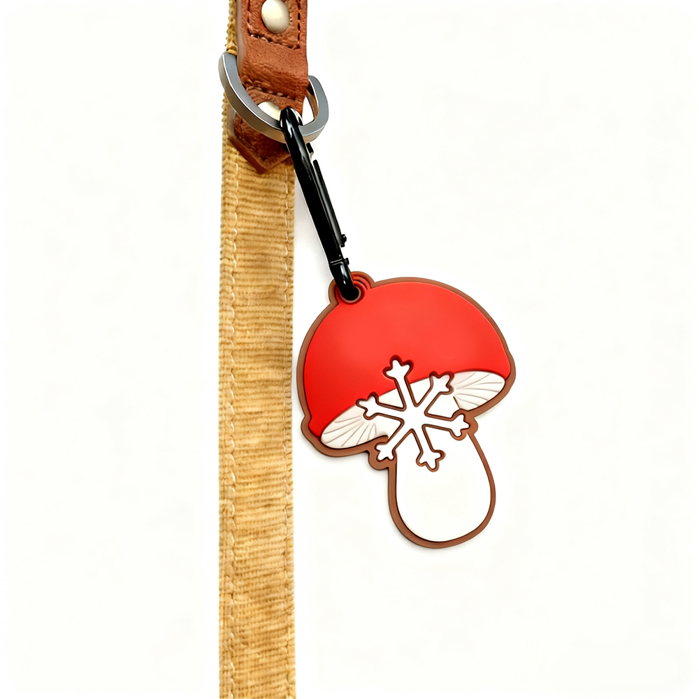 Free Sample Custom Mushroom PVC Poop Bag Holder Keychain Hands-Free Dog Waste Bag Carrier Dispenser with Clip
