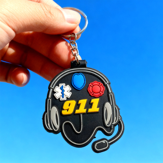 Custom 911 Emergency Double-Sided Soft PVC Rubber Keychain Personalized Logo Key Ring Souvenir Gift for Firefighter Police EMS