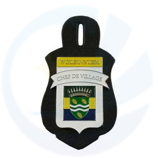 Factory design metal security customized soft enamel pin badge with black leather