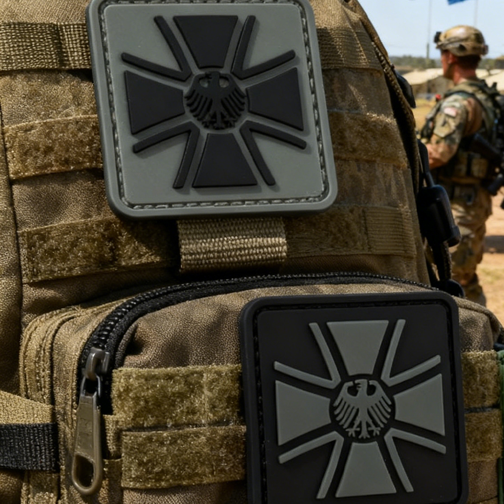 German Veteran Style PVC Patch Durable Soft Rubber Badge Tribute Emblem with Hook Backing for Apparel Gear and Accessories