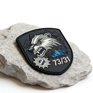 Bavaria Germany Region PVC Patch Custom Fierce Beast Emblem with Mountain Background and Blue White Pattern