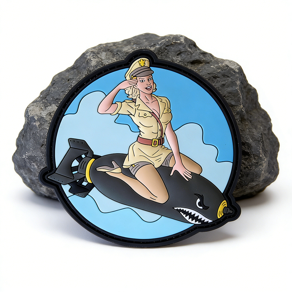 Retro Pin Up Girl PVC Patch Classic Nose Art Style Soft Rubber Patch Vintage Aviation Art Design