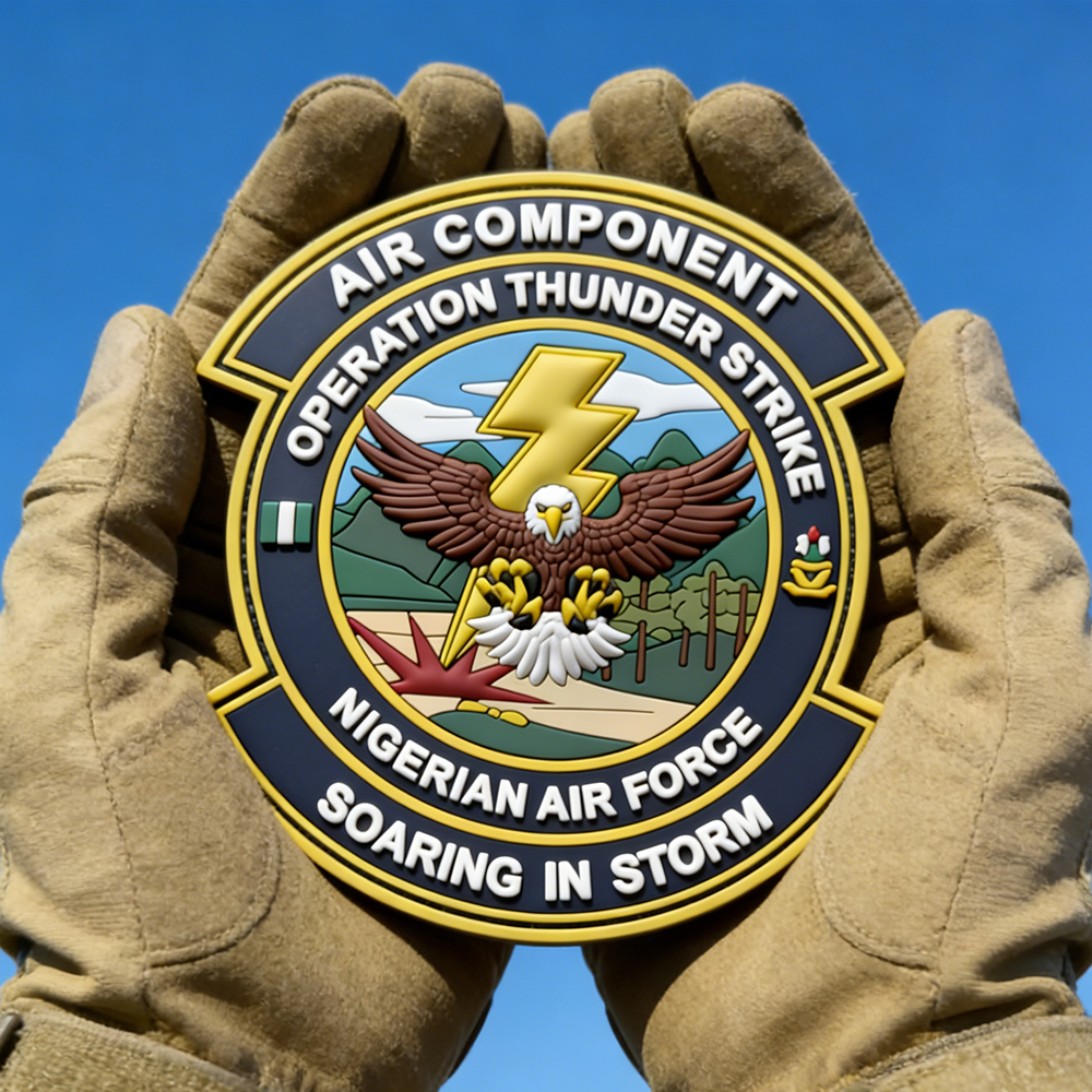 Nigeria Aviation Theme PVC Patch Thunder Strike Design 3D Soft Rubber Regional Emblem for Gear Bags and Collectors