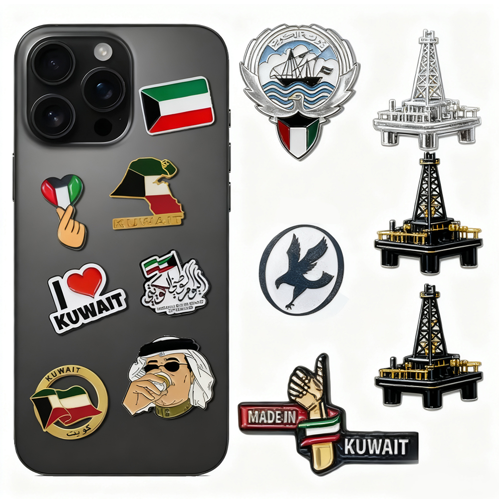 Custom Made Uae Oman Metal Crafts Mobile Phone Sticker National Emblem Flag Souvenir Pendant Badge Unique Iron Sticker for Phone