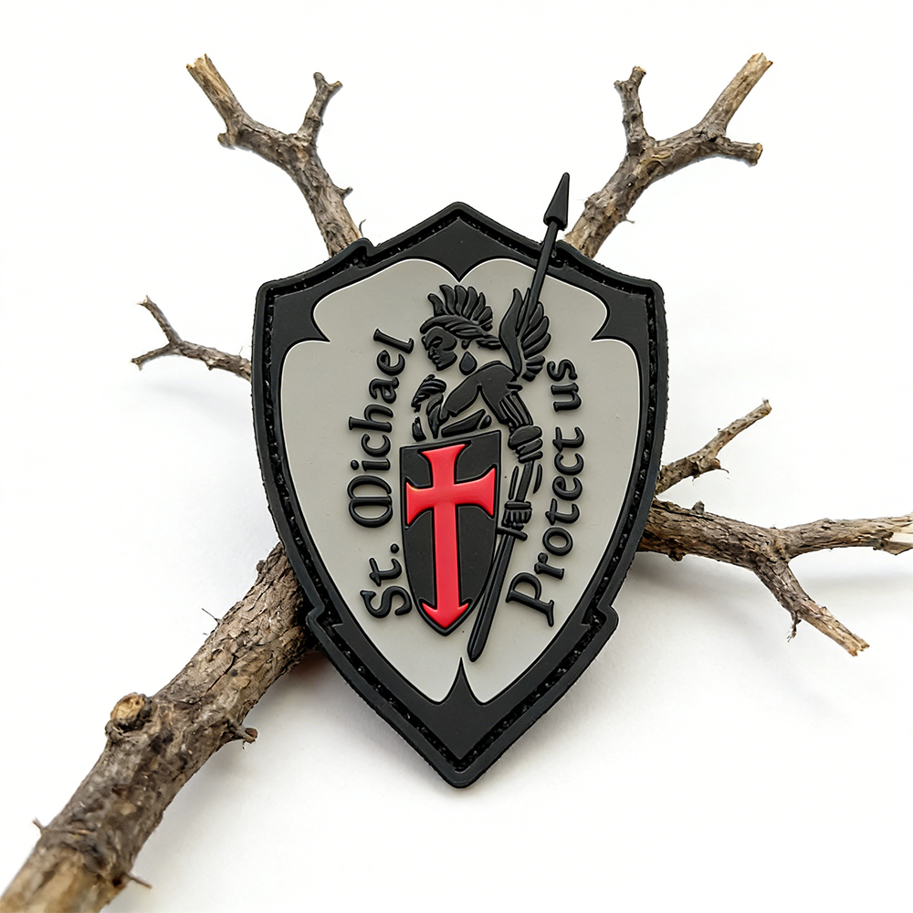 Custom St Michael Protect Us PVC Patch Soft Rubber Religious Patch Durable PVC Emblem for Bags Jackets and Accessories