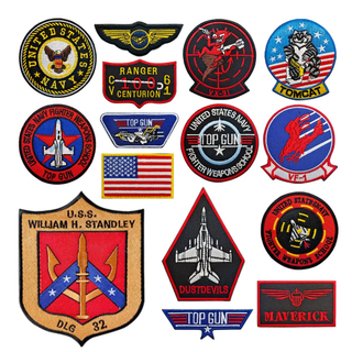 Top Gun Aircraft Embroidery Hook Loop Patches Fun Badge Patches for Clothing Backpacks Hats Jacket Patch