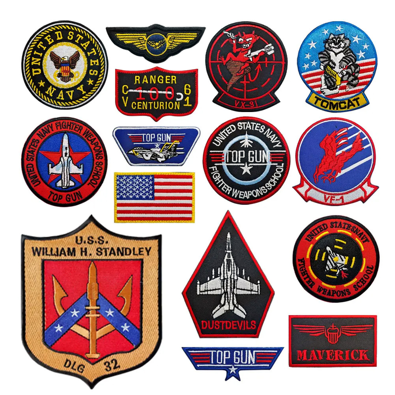 Top Gun Aircraft Embroidery Hook Loop Patches Fun Badge Patches for Clothing Backpacks Hats Jacket Patch