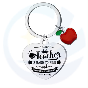 Teachers' Day Gift Apple Heart Engraved Pendant Gratefully Gift Stainless Steel Keychain for Women