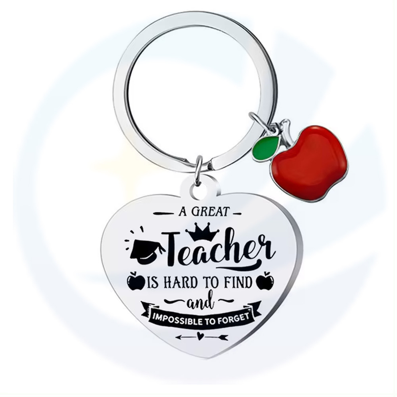 Teachers' Day Gift Apple Heart Engraved Pendant Gratefully Gift Stainless Steel Keychain for Women