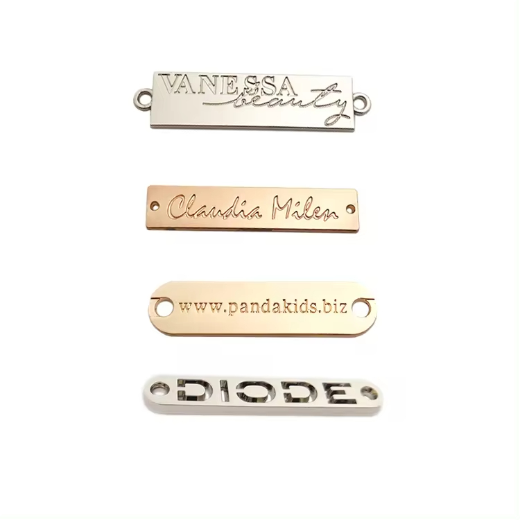Fashion design engraved brand name custom metal logo labels tag for clothing