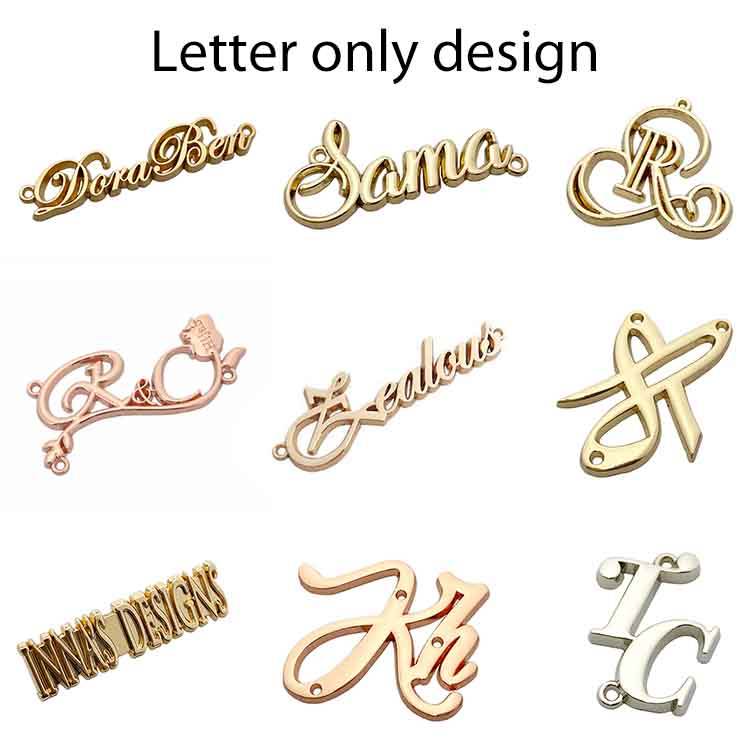 Wholesale Cheap Zinc alloy 2 hole engraved brand logo custom metal tags plates labels for shoes / cloth / bags / swimwear