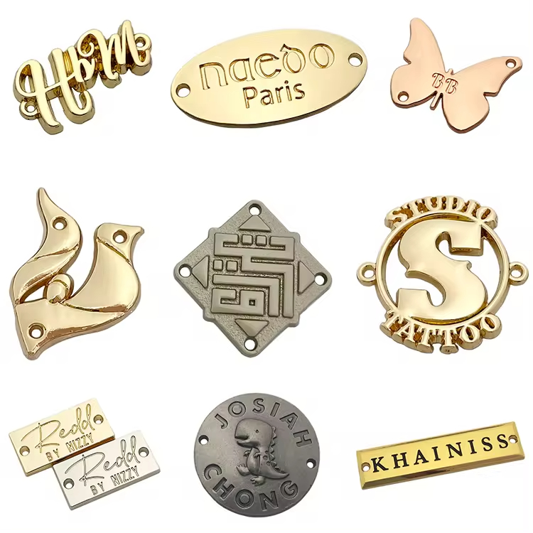 Clothing accessory custom engraved brand logo sew metal labels tag for garments / swimwear