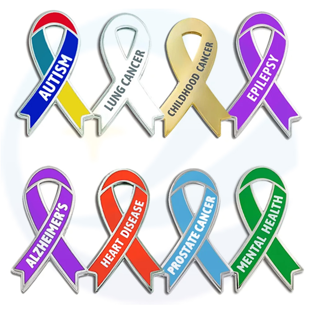 Custom Metal Detection Saves Lives Crossed Hats Brooch Badge Pink Ribbon Enamel Lapel Pin Breast Cancer Awareness Charms