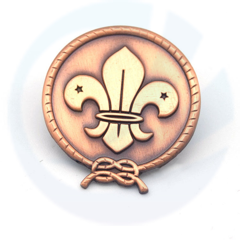 high quality antique copper metal lilly lapel pin round shape scouts sports pin badge for souvenir