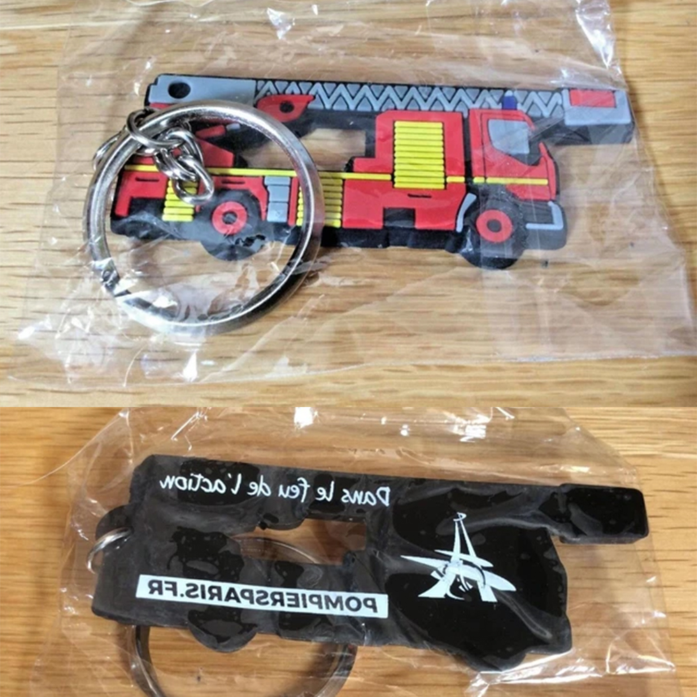 Emergency Fire Truck Keychain City Rescue Fire Fighting Concrete Truck Keychain PVC Car Emblems for Custom Promotional Souvenir