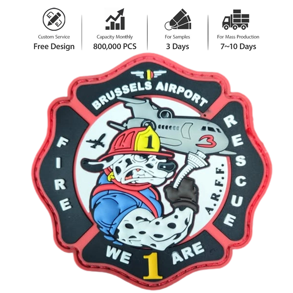 Hot Sale Custom Soft 3D Rubber PVC Patches Sos French Firefighters EMS Dog China Manufacturer for Garment Accessory
