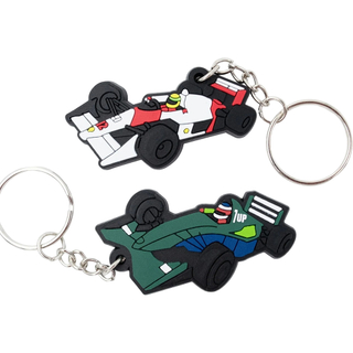 New Arrival Wholesale 2D Cartoon F1 Racing Car Custom Shape PVC Rubber Anime Key Chains Kids' Promotion Sale Accessories