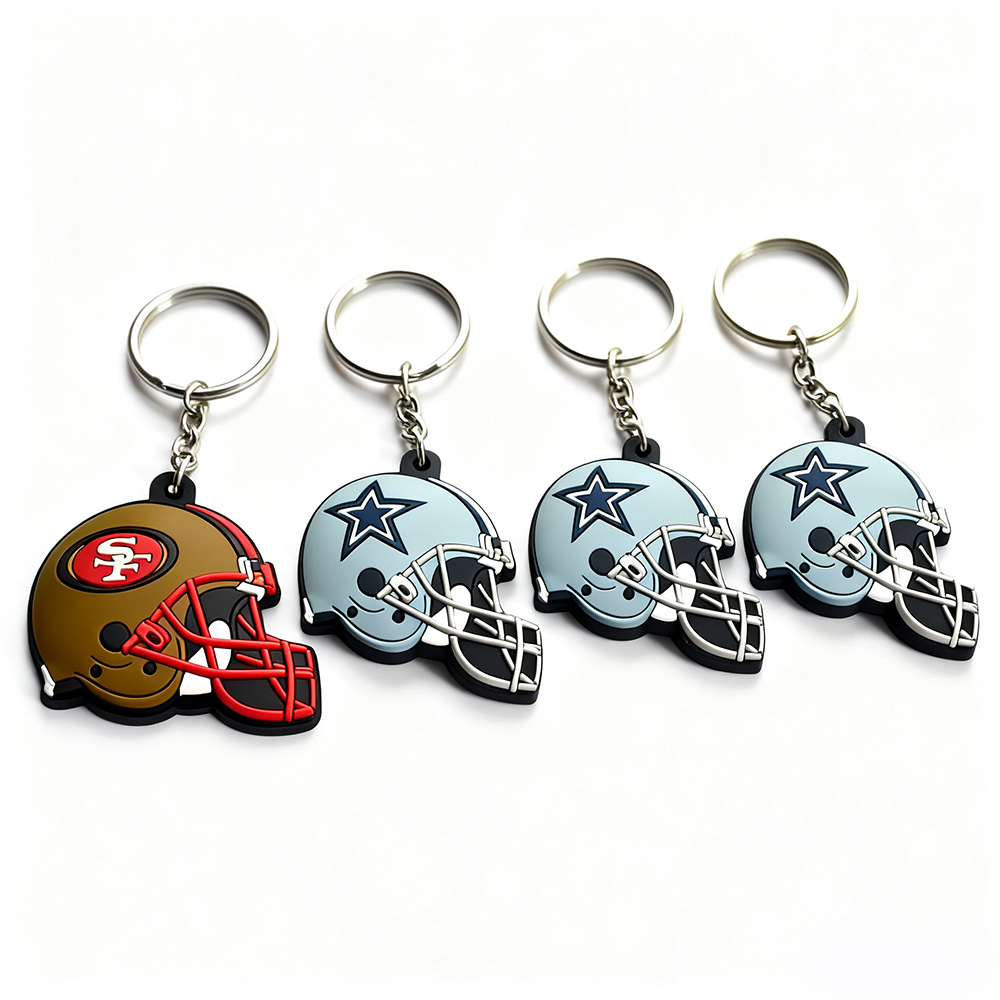China Factory Manufacturer OEM Key Rings Hotel Key Tag Campaign Promotional Key Tags Custom 3D PVC Rubber Helmet Keychains