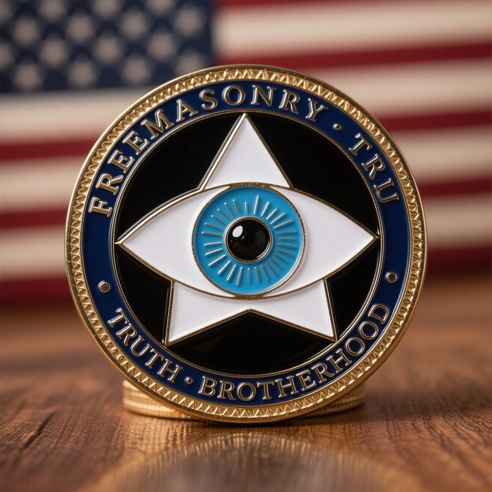 Manufacturer Custom 3D Enamel Freemason Eye Masonry Souvenir Masonic Stamping Metal Masonic Challenge Coin