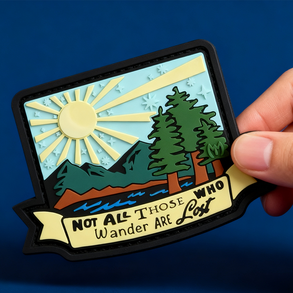 Outdoor Color PVC Patch Not All Those Who Wander Are Lost Vibrant Quote Badge for Backpacks and Jackets