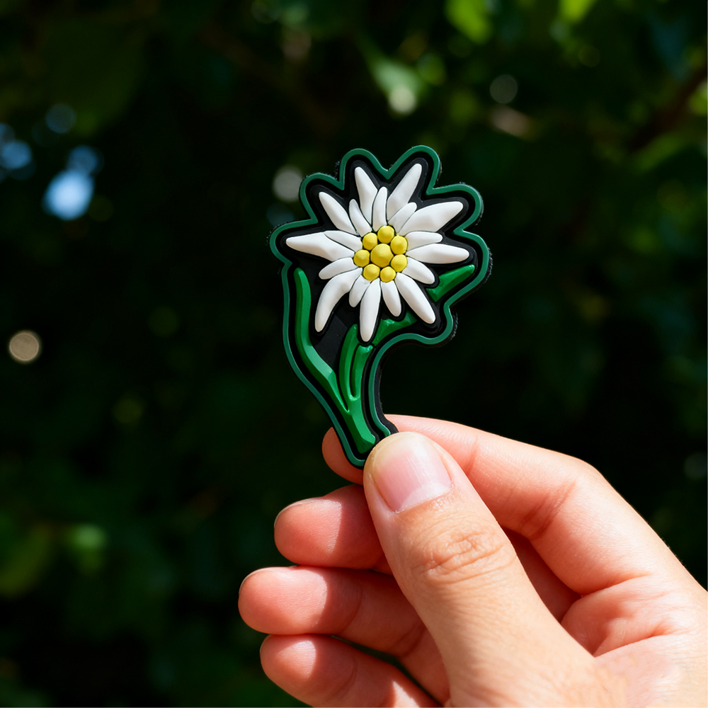 Custom German Edelweiss PVC Patch 3D Soft Rubber Flower Emblem Hook and Loop Patch for Jackets Bags and Collectors