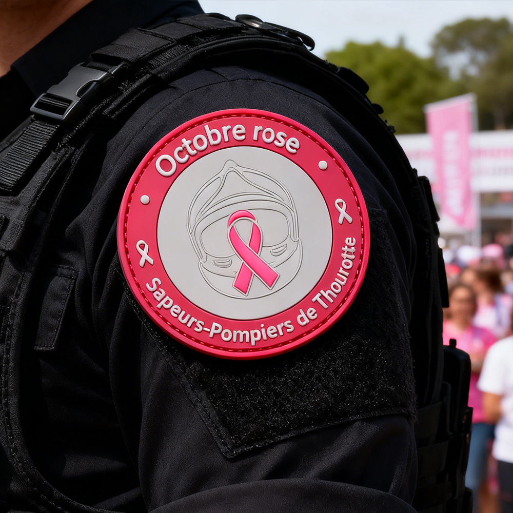 Custom Fight Breast Cancer PVC Patch Pink Ribbon Rubber Badge with Hook Loop for Bags Clothing Accessories