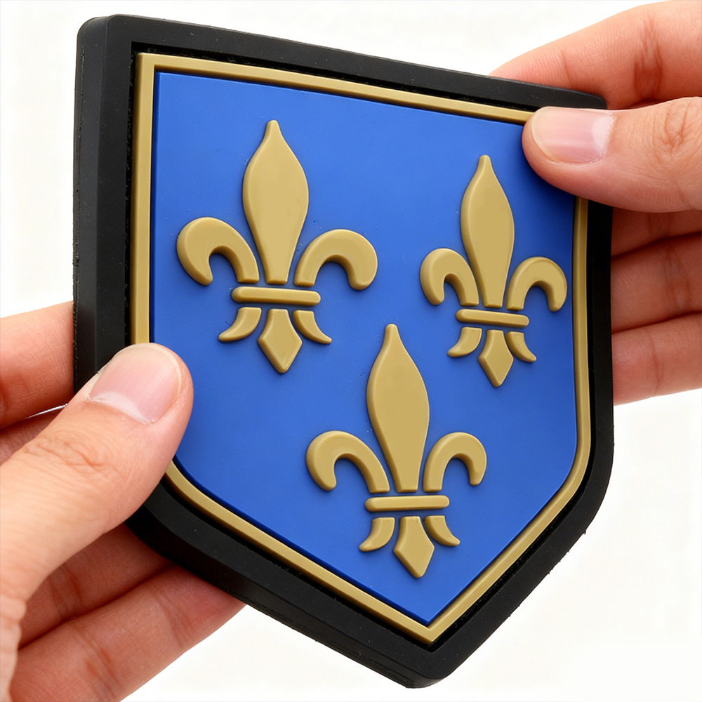 Custom French Blue Shield PVC Badge with Nylon Buckle Soft Rubber Emblem for Bags Jackets Outdoor Gear