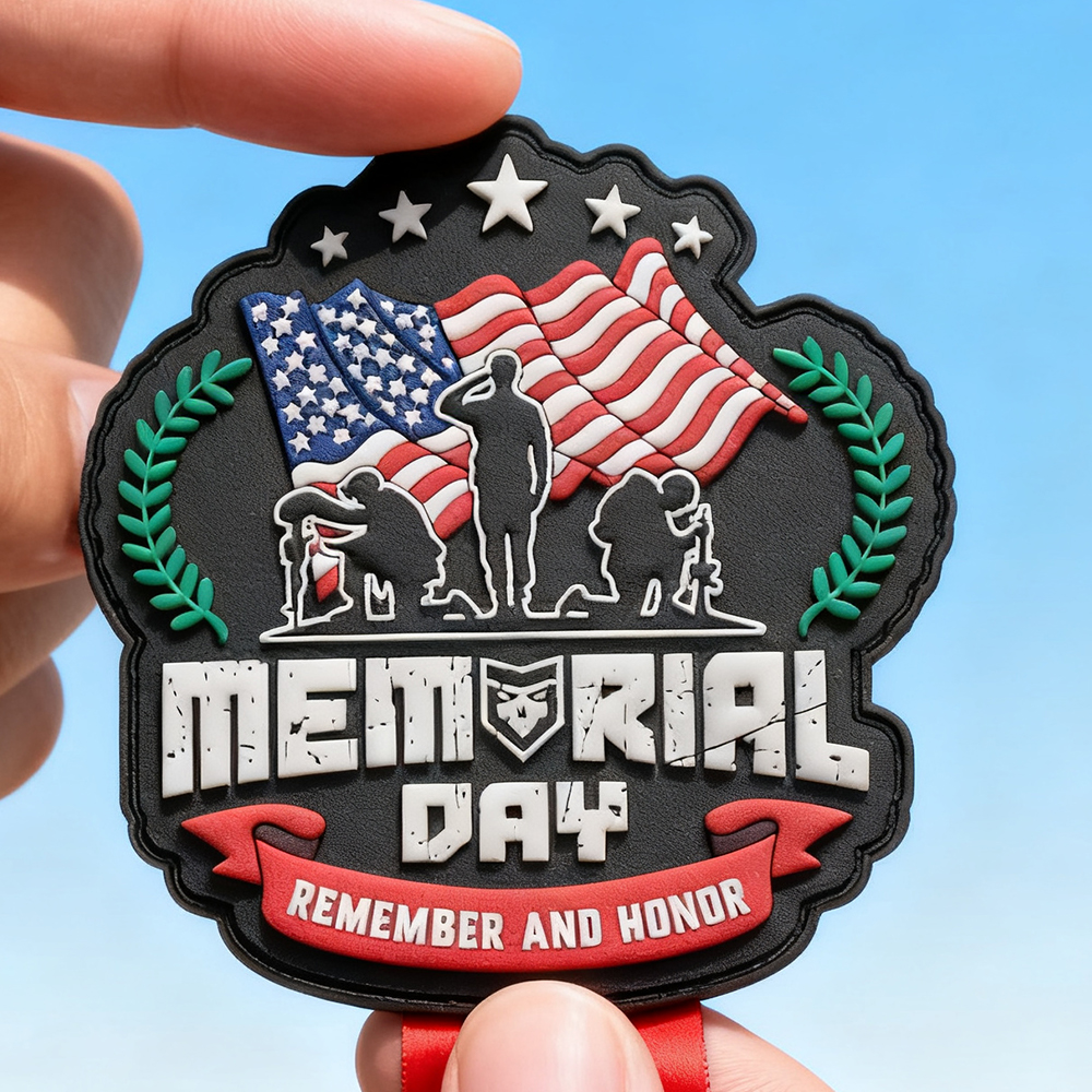 Custom USA Remembrance Day PVC Patch 3D Soft Rubber Badge with Hook and Loop Backing