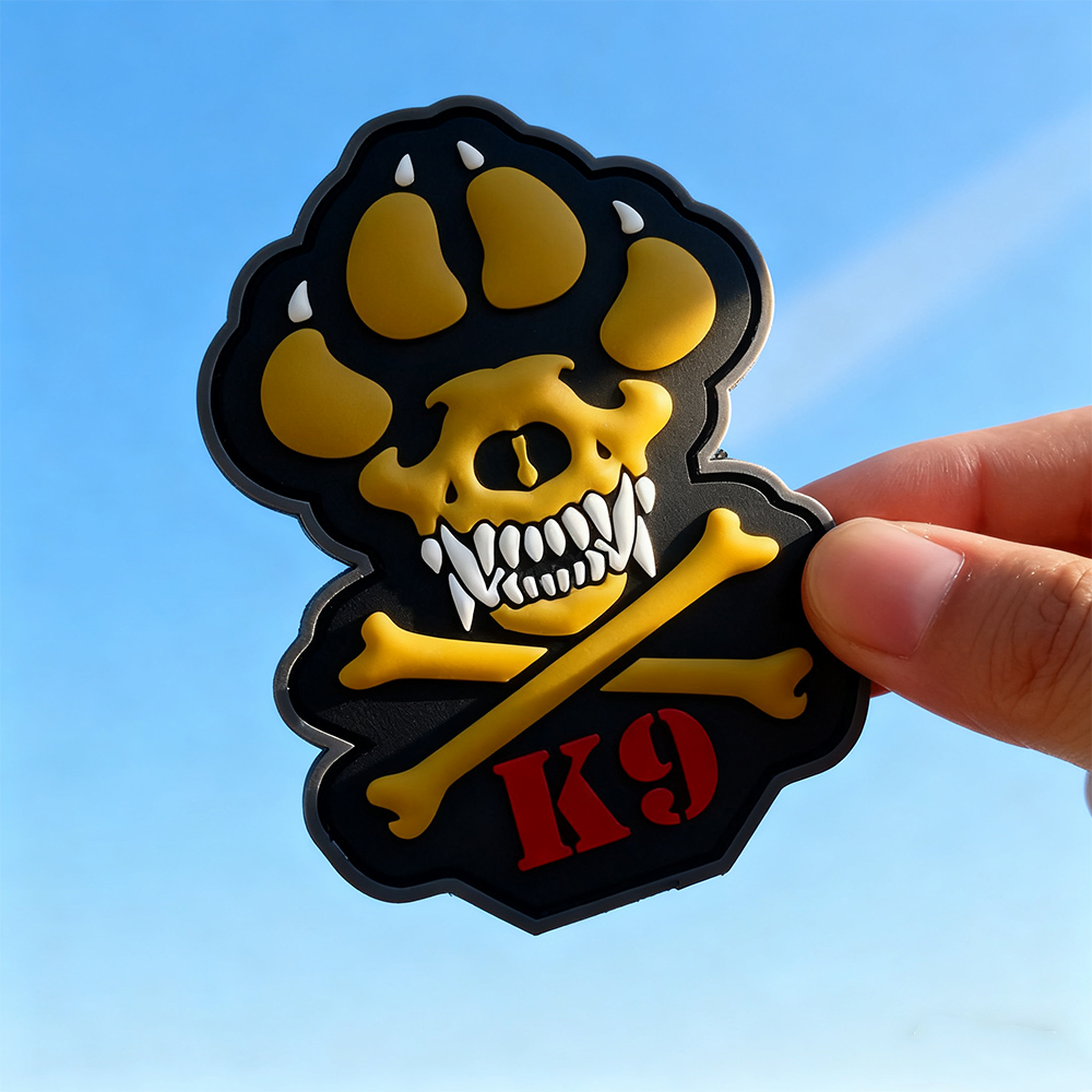 Personalized K9 Skull Dog PVC Patch Hook Loop Rubber Emblem Custom 3D Design for Apparel and Collectors