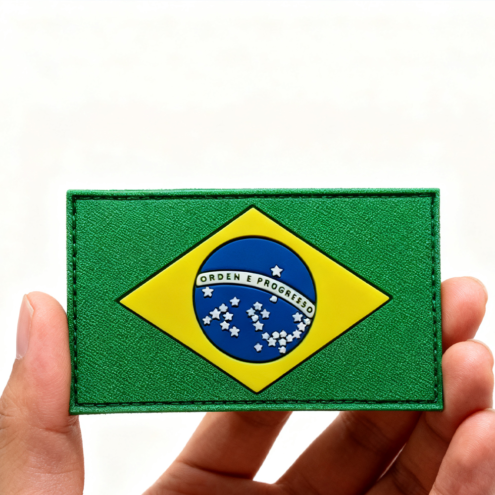 Custom 3D Rubber Flag Patch of Brazil Soft PVC Emblem with Hook and Loop Backing for Bags Jackets and Souvenirs