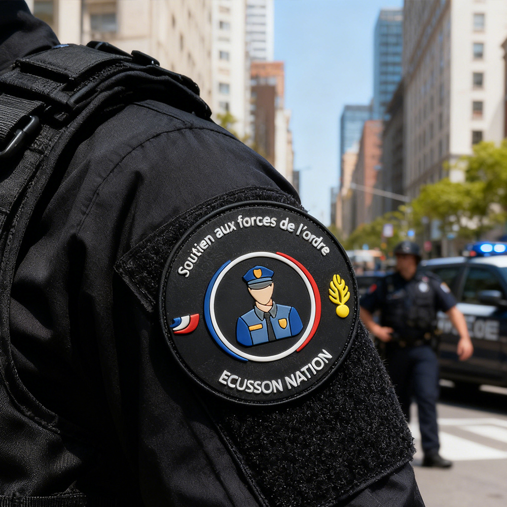French police Emblem PVC Patch with Tricolor Shield Design