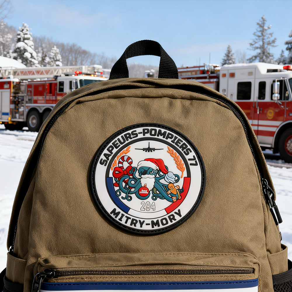 Custom French Firefighters PVC Patch Durable Rubber Emblem with Hook Loop for Outdoor Gear