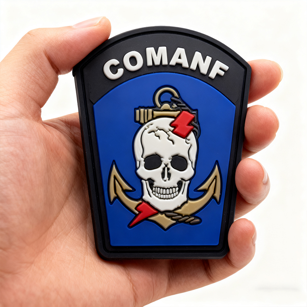 Custom Brazilian COMANF Amphibious Group PVC Patch 3D Soft Rubber Badge with Hook and Loop Backing