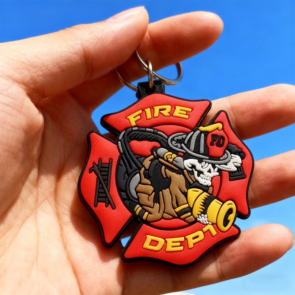 Custom Firefighter Double Sided Soft PVC Rubber Keychain Personalized Logo Key Ring Promotional Souvenir Gift Key Holder