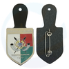 Factory designed high quality metal safety custom wholesale leather soft enamel pin badge with black leather