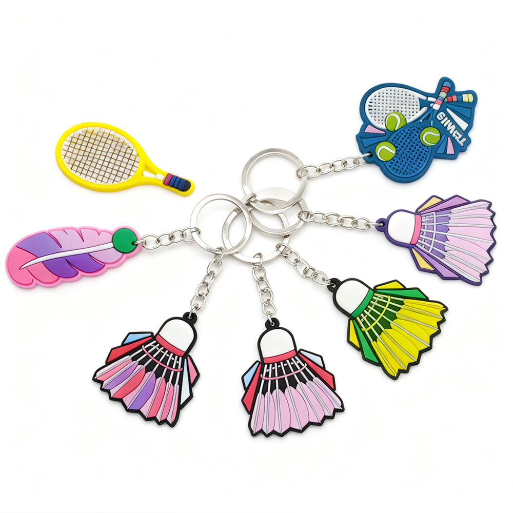 Soft PVC Tennis Badminton Keychains Wholesale Durable Promotional Key Rings Bulk Personalized Corporate Gifts